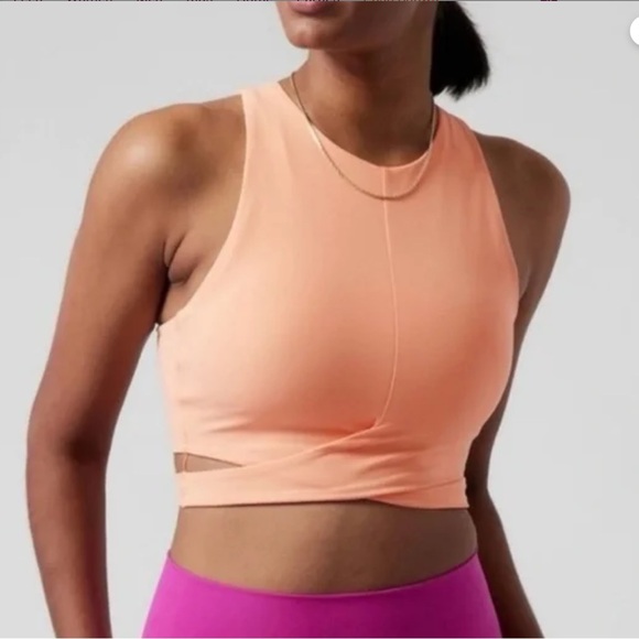 • New • Athleta Conscious Cut Out Crop A-DD/ Bright Peach Multi winner Host Pick - Picture 3 of 15